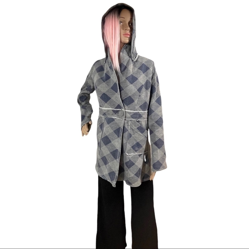 Lucy Love Gray & Blue geometric pattern hooded jacket - Picture 2 of 12